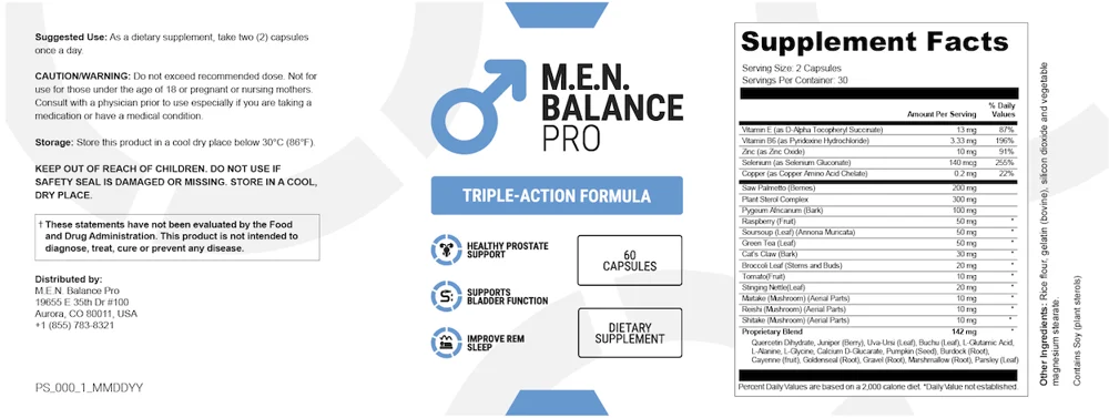M.E.N. Balance Pro full ingredients label
